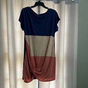 Colorblock Navy, Beige, and Orange Women's Dress